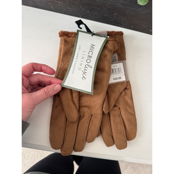 Isotoner Women's Brushed Microfiber Gloves Luggage XL With Micro Luxe Lining - Picture 2 of 3